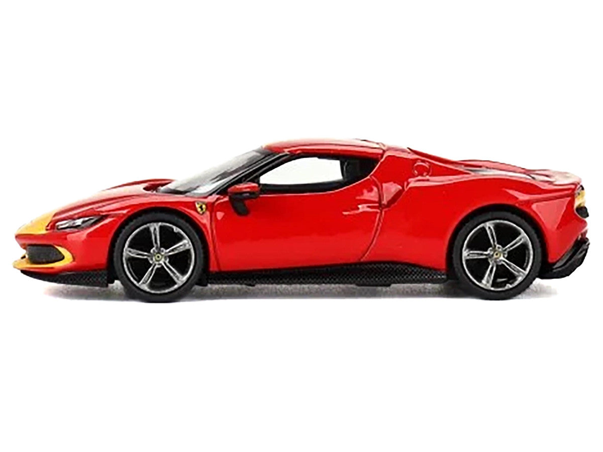 Ferrari 296 GTB Assetto Fiorano Rosso Corsa Red with Yellow Stripes 1/64 Diecast Model Car by BBR LuxuryLifeWay Online Store