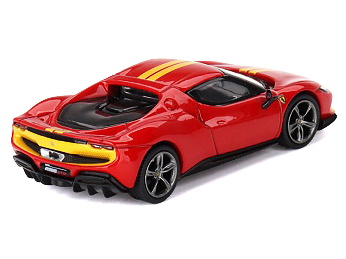 Ferrari 296 GTB Assetto Fiorano Rosso Corsa Red with Yellow Stripes 1/64 Diecast Model Car by BBR LuxuryLifeWay Online Store