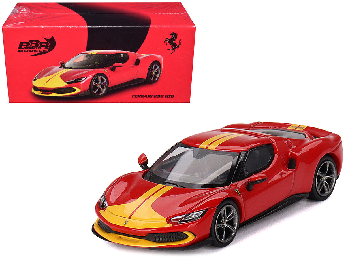 Ferrari 296 GTB Assetto Fiorano Rosso Corsa Red with Yellow Stripes 1/64 Diecast Model Car by BBR LuxuryLifeWay Online Store
