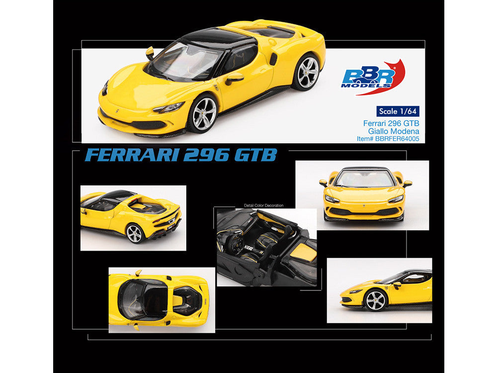 Ferrari 296 GTB Giallo Modena Yellow with Black Top 1/64 Diecast Model Car by BBR LuxuryLifeWay Online Store