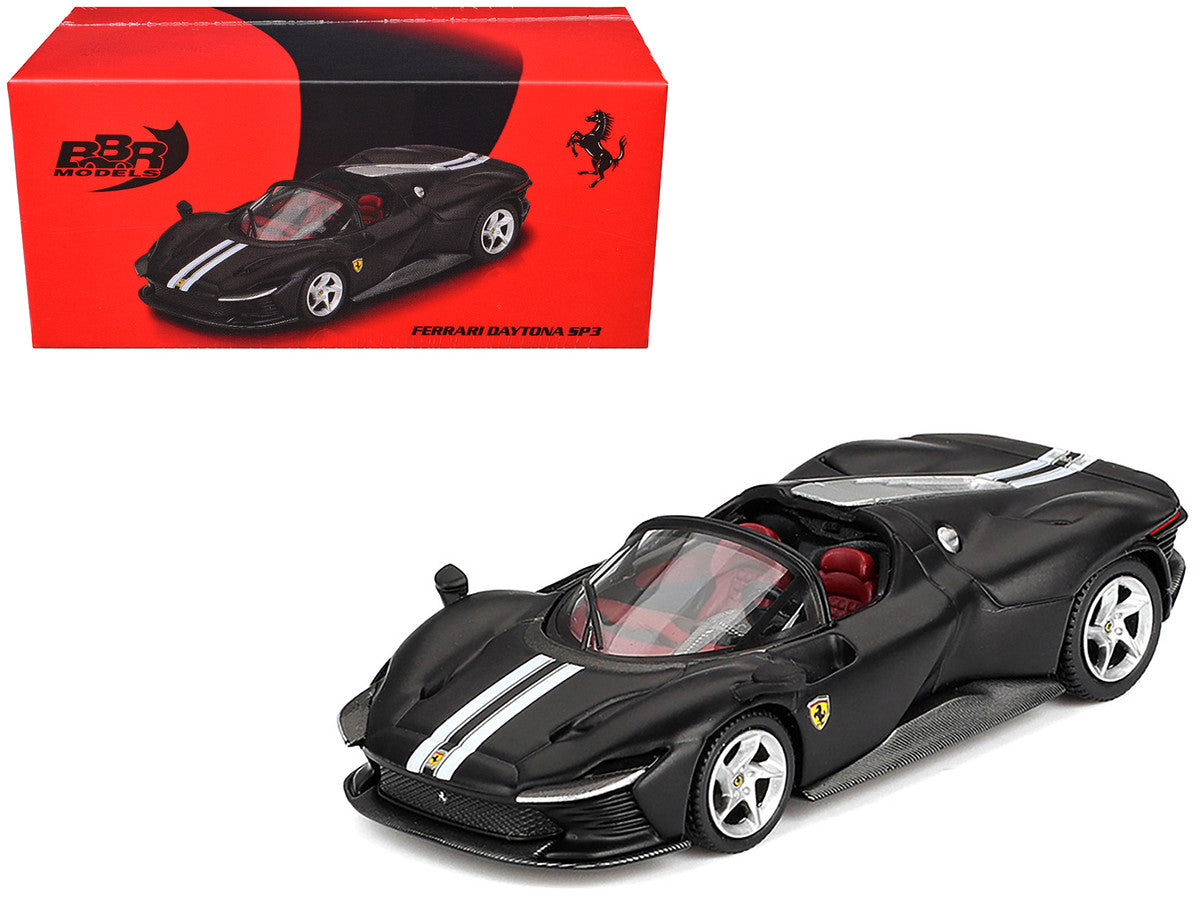 Ferrari Daytona SP3 Matt Black with White Stripes and Red Interior 1/64 Diecast Model Car by BBR LuxuryLifeWay Online Store
