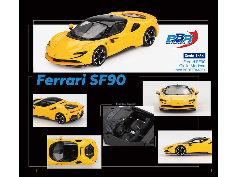Ferrari SF90 Giallo Modena Yellow with Black Top 1/64 Diecast Model Car by BBR LuxuryLifeWay Online Store
