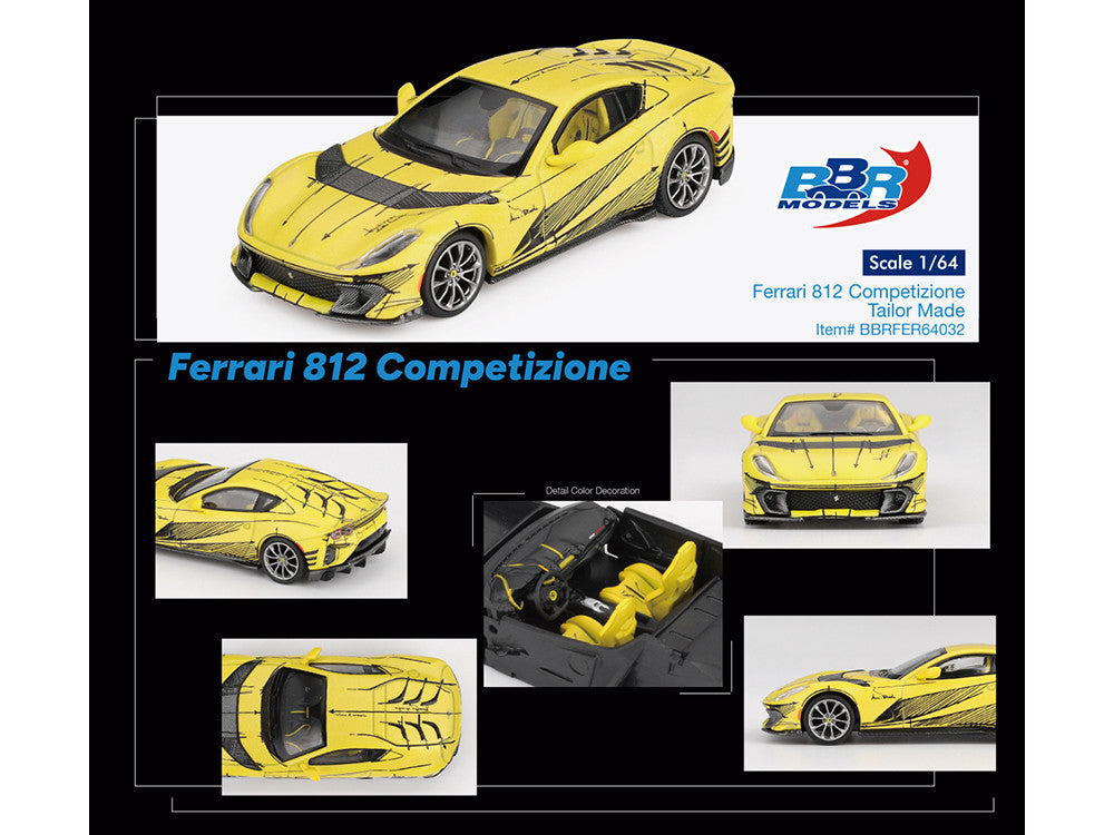 Ferrari 812 Competizione Matt Yellow with Graphics and Yellow Interior "Tailor Made" 1/64 Diecast Model Car by BBR LuxuryLifeWay Online Store