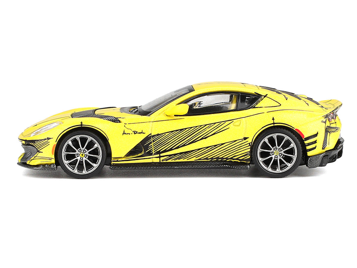 Ferrari 812 Competizione Matt Yellow with Graphics and Yellow Interior "Tailor Made" 1/64 Diecast Model Car by BBR LuxuryLifeWay Online Store