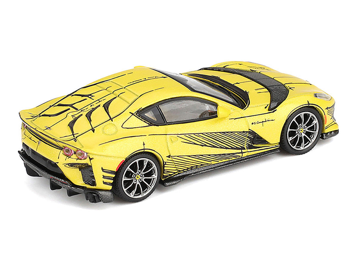 Ferrari 812 Competizione Matt Yellow with Graphics and Yellow Interior "Tailor Made" 1/64 Diecast Model Car by BBR LuxuryLifeWay Online Store