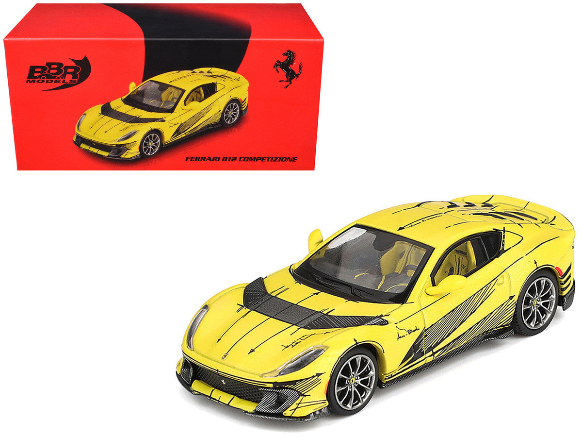 Ferrari 812 Competizione Matt Yellow with Graphics and Yellow Interior "Tailor Made" 1/64 Diecast Model Car by BBR LuxuryLifeWay Online Store