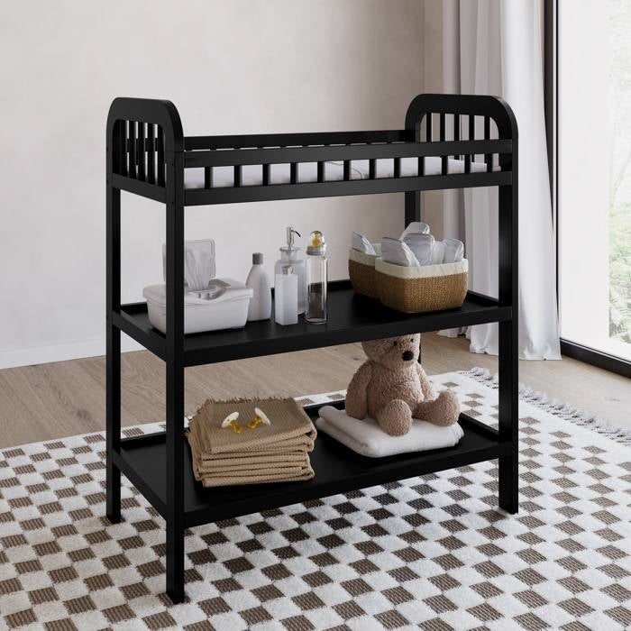 Baby Changing Table in Black Wood Finish with Safety Rail and Changing Pad LuxuryLifeWay Online Store