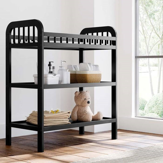 Baby Changing Table in Black Wood Finish with Safety Rail and Changing Pad LuxuryLifeWay Online Store