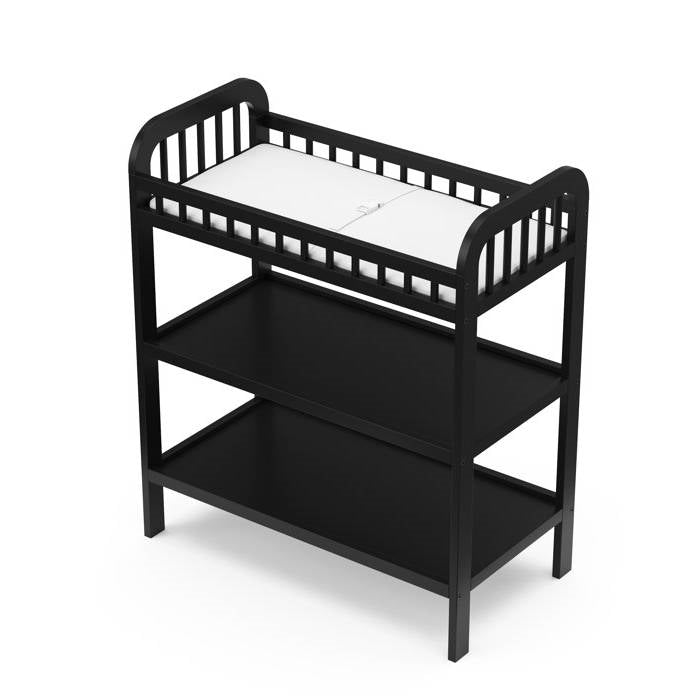 Baby Changing Table in Black Wood Finish with Safety Rail and Changing Pad LuxuryLifeWay Online Store