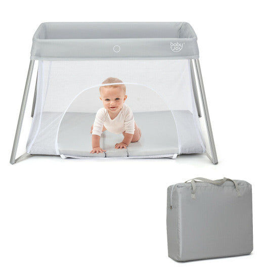 Lightweight Foldable Baby Playpen w/ Carry Bag-Dark Gray LuxuryLifeWay Online Store