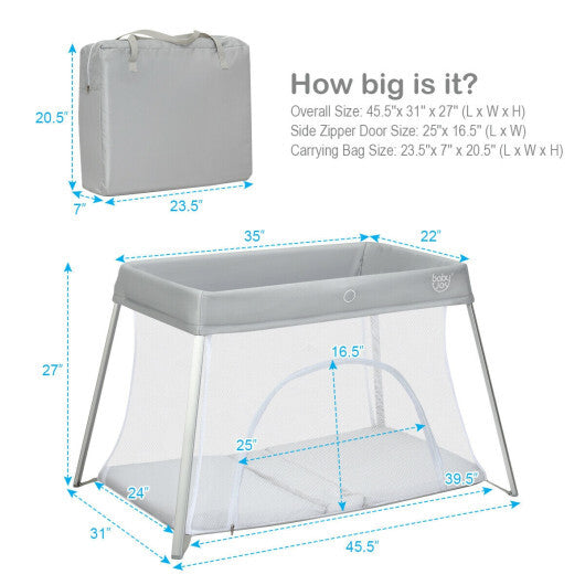 Lightweight Foldable Baby Playpen w/ Carry Bag-Dark Gray LuxuryLifeWay Online Store