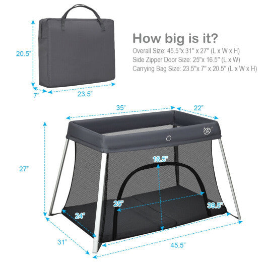 Lightweight Foldable Baby Playpen w/ Carry Bag-Dark Gray LuxuryLifeWay Online Store