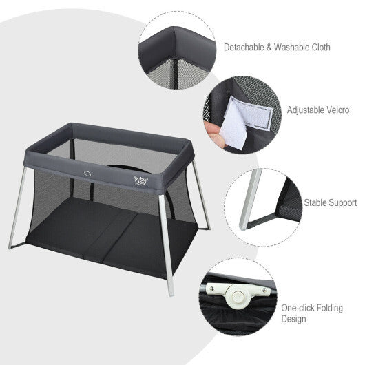 Lightweight Foldable Baby Playpen w/ Carry Bag-Dark Gray LuxuryLifeWay Online Store