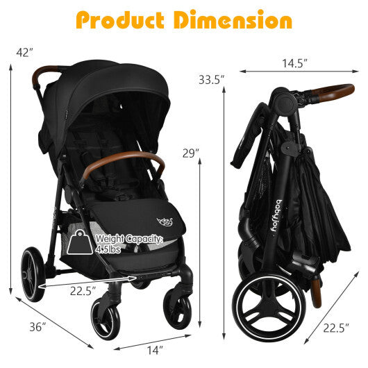 5-Point Harness Lightweight Infant Stroller with Foot Cover and Adjustable Backrest-Black LuxuryLifeWay Online Store