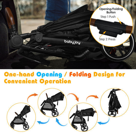 5-Point Harness Lightweight Infant Stroller with Foot Cover and Adjustable Backrest-Black LuxuryLifeWay Online Store