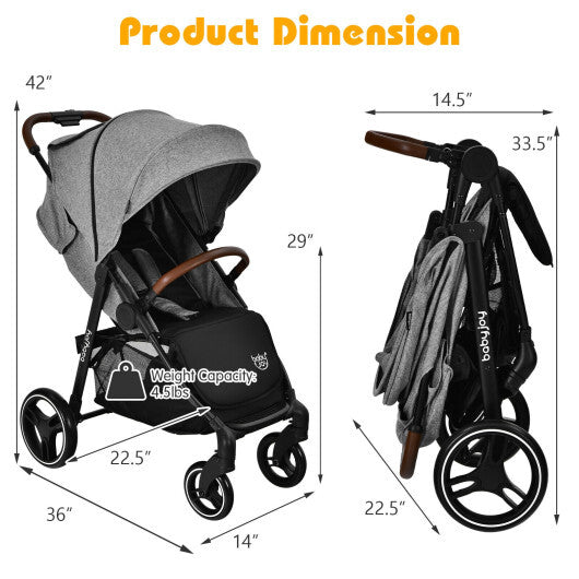 5-Point Harness Lightweight Infant Stroller with Foot Cover and Adjustable Backrest-Black LuxuryLifeWay Online Store