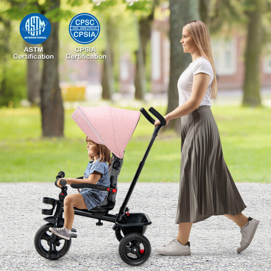 4-in-1 Baby Tricycle Toddler Trike with Convertible Seat-Pink - Color: Pink LuxuryLifeWay Online Store