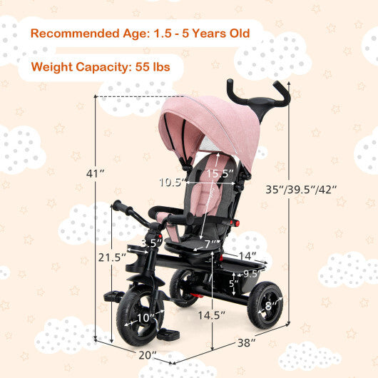 4-in-1 Baby Tricycle Toddler Trike with Convertible Seat-Pink - Color: Pink LuxuryLifeWay Online Store