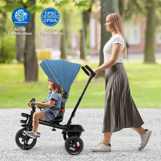 4-in-1 Baby Tricycle Toddler Trike with Convertible Seat-Blue LuxuryLifeWay Online Store