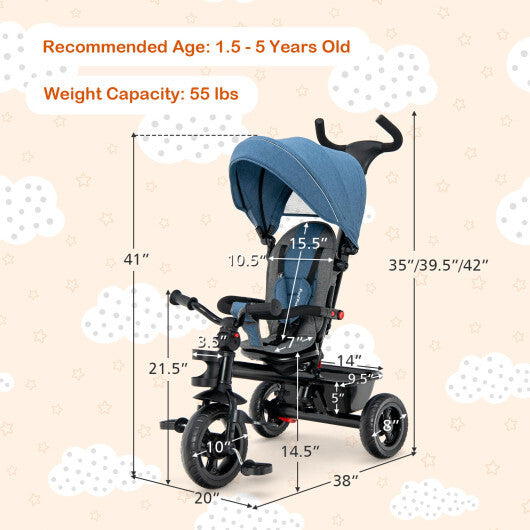 4-in-1 Baby Tricycle Toddler Trike with Convertible Seat-Blue LuxuryLifeWay Online Store