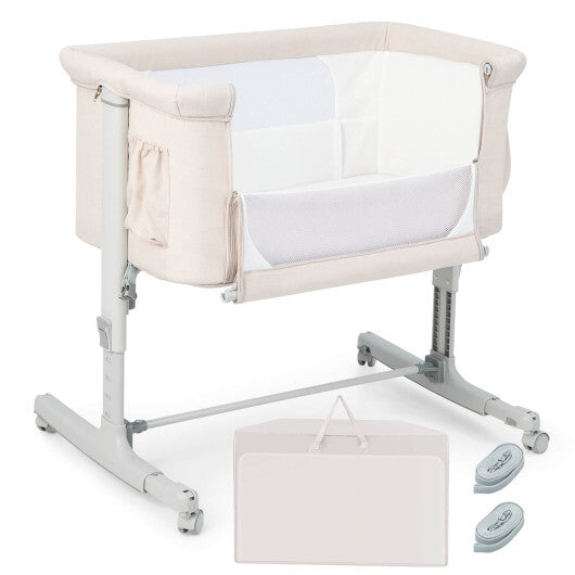 Portable Baby Bedside Bassinet with 5-level Adjustable Heights and Travel Bag-Beige LuxuryLifeWay Online Store