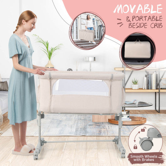Portable Baby Bedside Bassinet with 5-level Adjustable Heights and Travel Bag-Beige LuxuryLifeWay Online Store