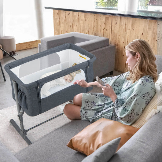 Portable Baby Bedside Bassinet with 5-level Adjustable Heights and Travel Bag-Beige LuxuryLifeWay Online Store