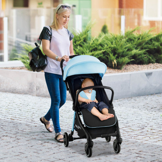 One-Hand Folding Portable Lightweight Baby Stroller with Aluminum Frame-Blue - Color: Blue LuxuryLifeWay Online Store