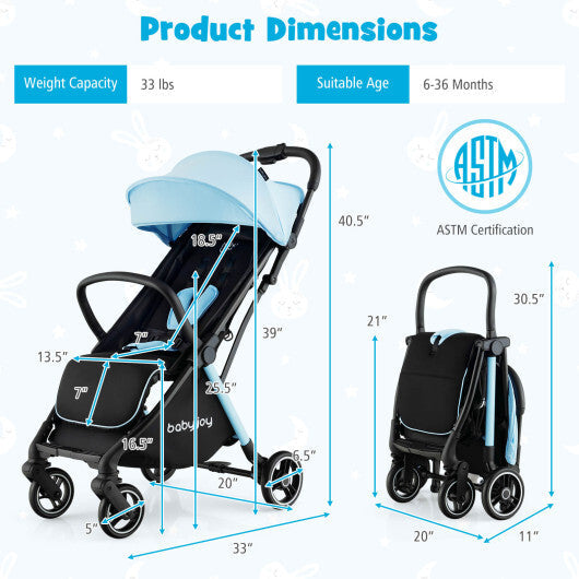 One-Hand Folding Portable Lightweight Baby Stroller with Aluminum Frame-Blue - Color: Blue LuxuryLifeWay Online Store
