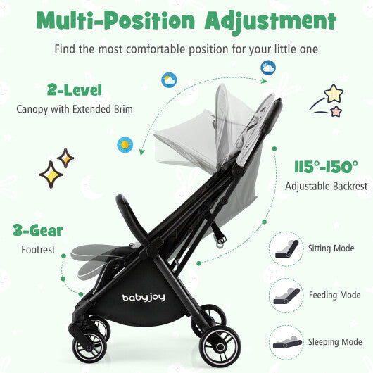 One-Hand Folding Portable Lightweight Baby Stroller with Aluminum Frame-Gray - Color: Gray LuxuryLifeWay Online Store