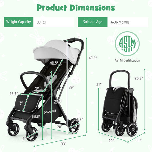 One-Hand Folding Portable Lightweight Baby Stroller with Aluminum Frame-Gray - Color: Gray LuxuryLifeWay Online Store