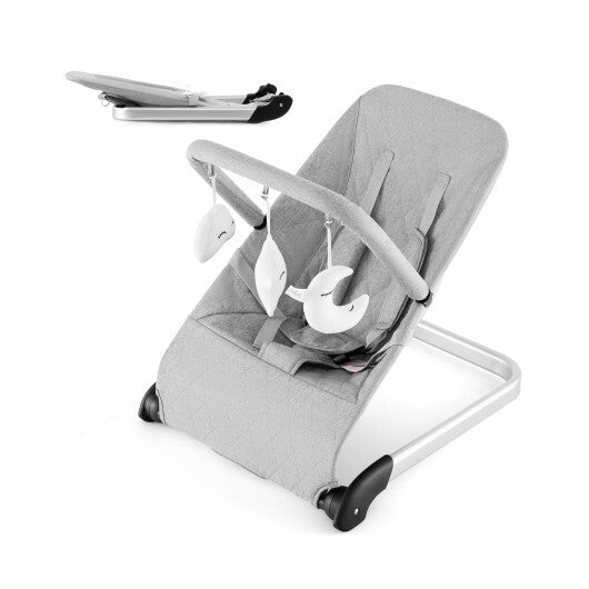 Foldable Baby Bouncer with Removable Fabric Cover and Toy Bar-Gray LuxuryLifeWay Online Store