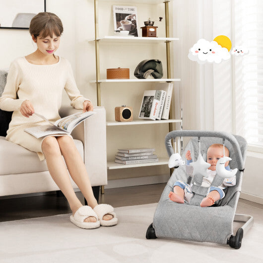 Foldable Baby Bouncer with Removable Fabric Cover and Toy Bar-Gray LuxuryLifeWay Online Store