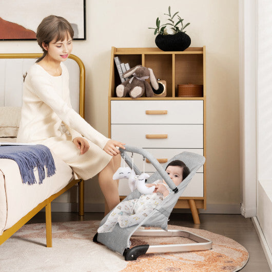 Foldable Baby Bouncer with Removable Fabric Cover and Toy Bar-Gray LuxuryLifeWay Online Store