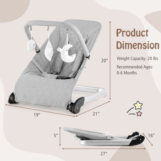 Foldable Baby Bouncer with Removable Fabric Cover and Toy Bar-Gray LuxuryLifeWay Online Store