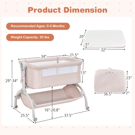 3-in-1 Baby Bassinet with Double-Lock Design and Adjustable Heights-Beige LuxuryLifeWay Online Store