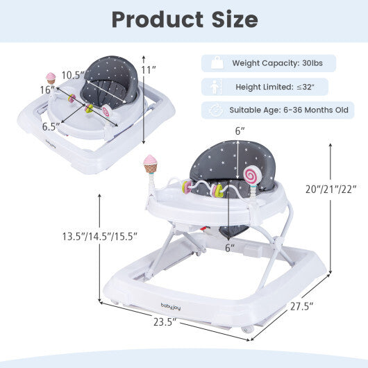 Foldable Baby Activity Walker with Adjustable Height and Detachable Seat Cushion-Gray LuxuryLifeWay Online Store