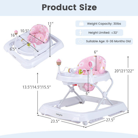 Foldable Baby Activity Walker with Adjustable Height and Detachable Seat Cushion-Gray LuxuryLifeWay Online Store
