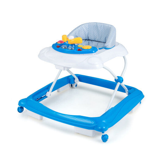 Foldable Baby Walker with 3 Adjustable Heights and Padded Seat-Blue LuxuryLifeWay Online Store