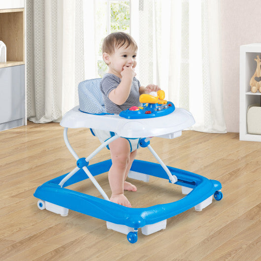 Foldable Baby Walker with 3 Adjustable Heights and Padded Seat-Blue LuxuryLifeWay Online Store