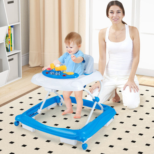 Foldable Baby Walker with 3 Adjustable Heights and Padded Seat-Blue LuxuryLifeWay Online Store