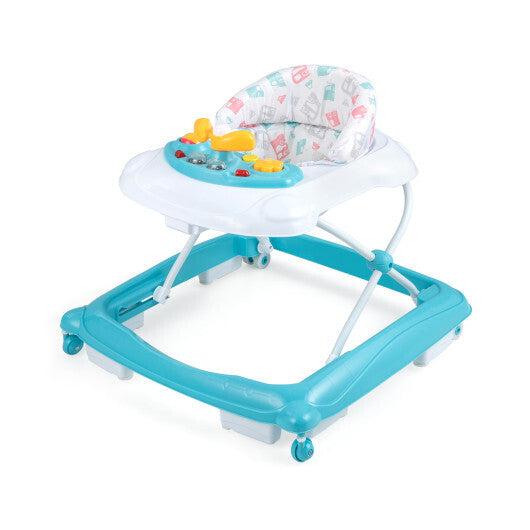 Foldable Baby Walker with 3 Adjustable Heights and Padded Seat-Blue LuxuryLifeWay Online Store