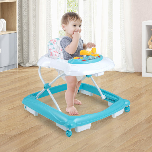 Foldable Baby Walker with 3 Adjustable Heights and Padded Seat-Blue LuxuryLifeWay Online Store