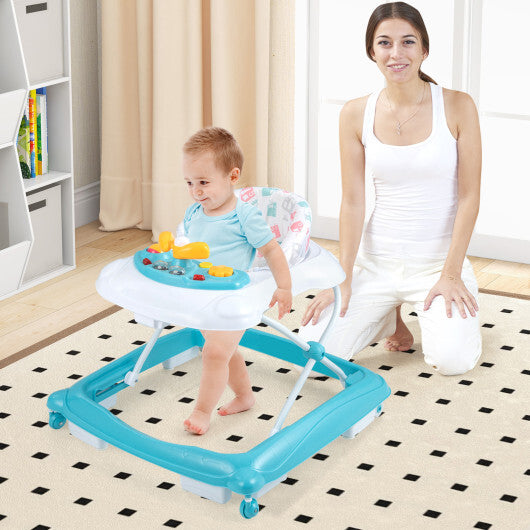 Foldable Baby Walker with 3 Adjustable Heights and Padded Seat-Blue LuxuryLifeWay Online Store