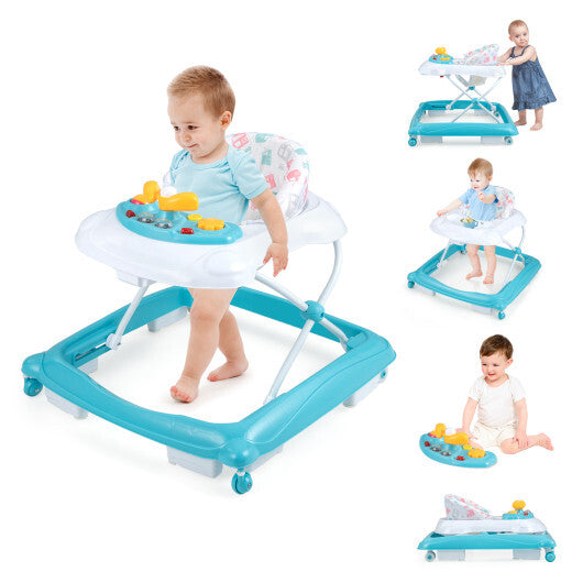 Foldable Baby Walker with 3 Adjustable Heights and Padded Seat-Blue LuxuryLifeWay Online Store