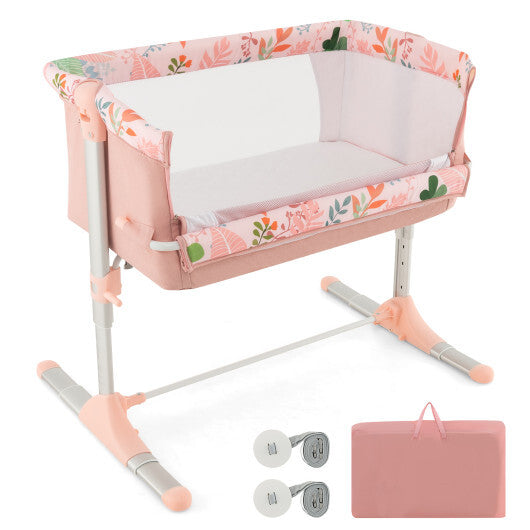 Folding Baby Bassinet Bedside Sleeper with 4 Adjustable Heights-Pink LuxuryLifeWay Online Store