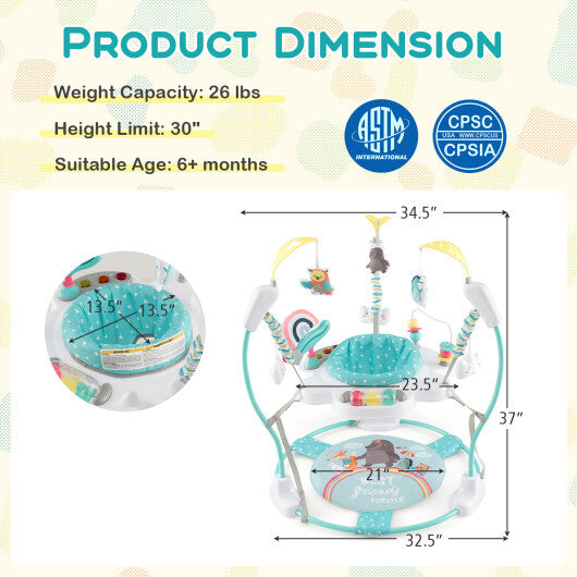 Baby Activity Center Height Adjustable Baby Bouncing Saucer with Interactive Toys-Blue - Color: Blue LuxuryLifeWay Online Store