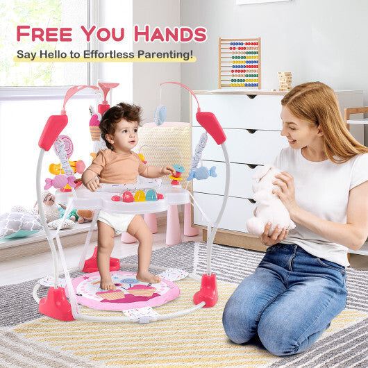 Baby Activity Center Height Adjustable Baby Bouncing Saucer with Interactive Toys-Pink - Color: Pink LuxuryLifeWay Online Store