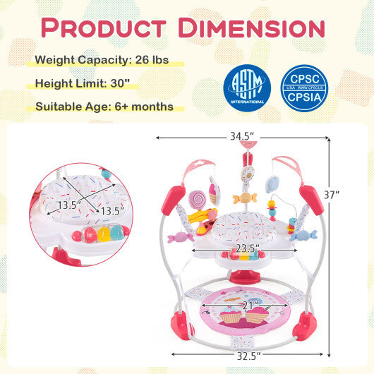 Baby Activity Center Height Adjustable Baby Bouncing Saucer with Interactive Toys-Pink - Color: Pink LuxuryLifeWay Online Store