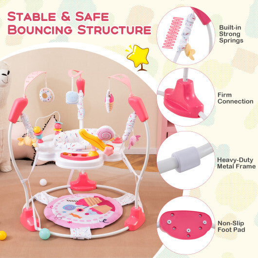 Baby Activity Center Height Adjustable Baby Bouncing Saucer with Interactive Toys-Pink - Color: Pink LuxuryLifeWay Online Store